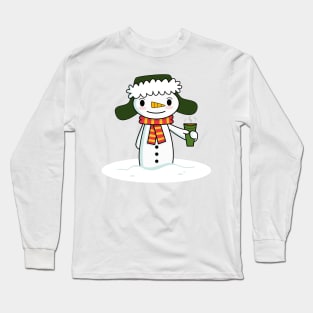 Happy Snowman with Coffee Long Sleeve T-Shirt